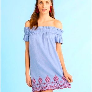Vineyard vines off the shoulder Oxford dress